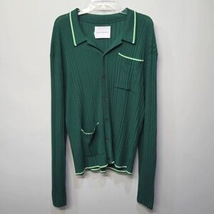 King & Tuckfield Ribbed Knit Shirt Men XL Green Irregular Academia Professor Ivy